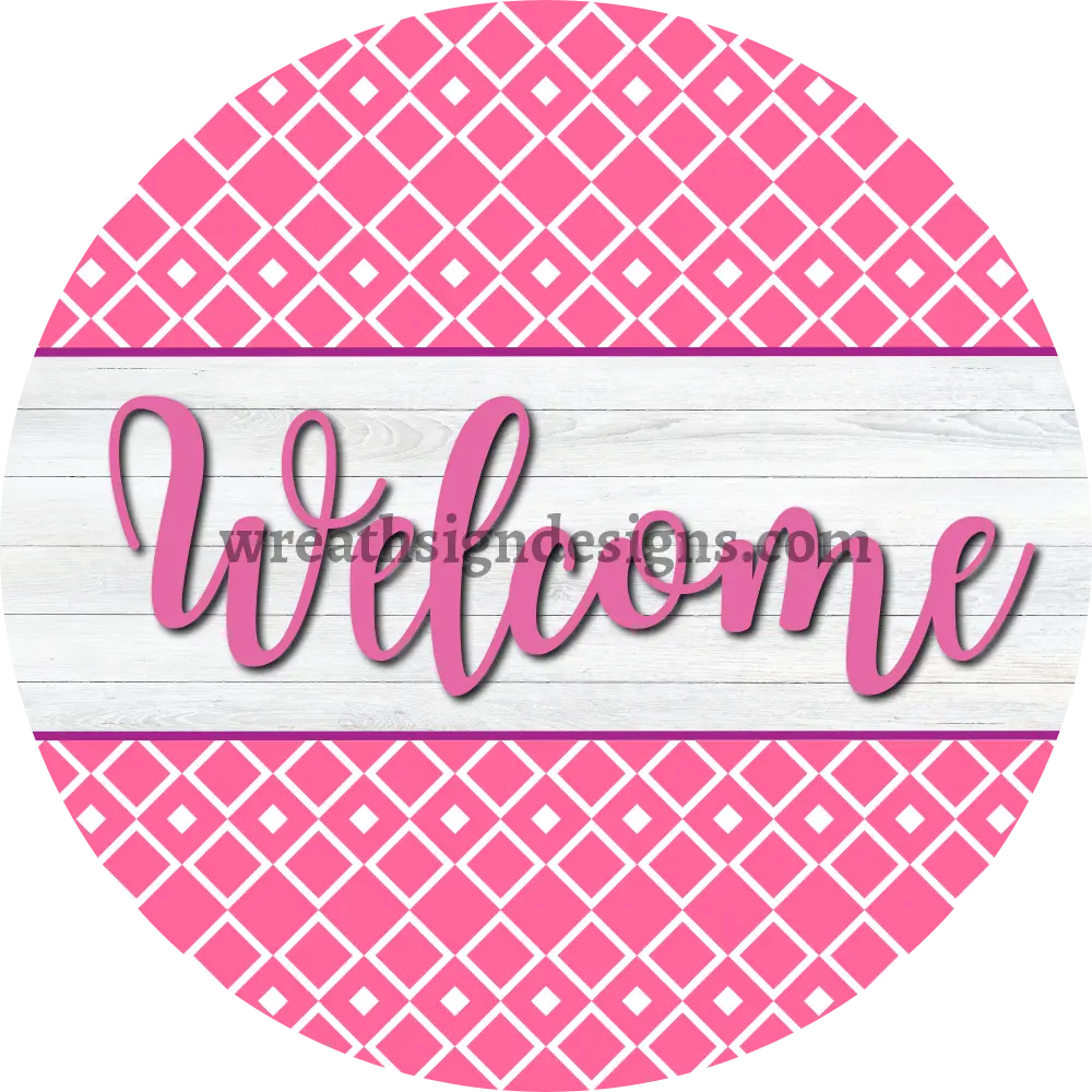 Welcome Everyday Pink And White Metal Wreath Sign 8