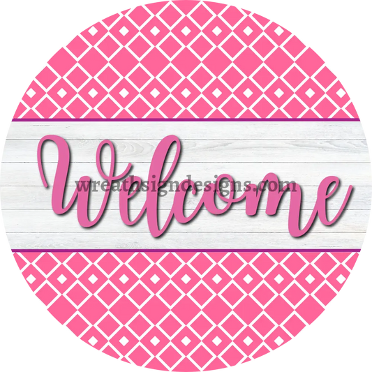 Welcome Everyday Pink And White Metal Wreath Sign 8