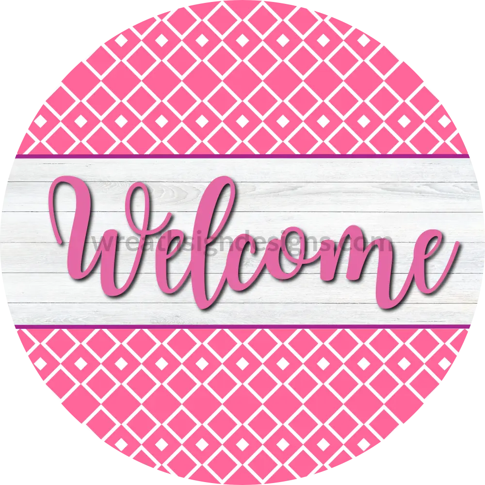 Welcome Everyday Pink And White Metal Wreath Sign 8