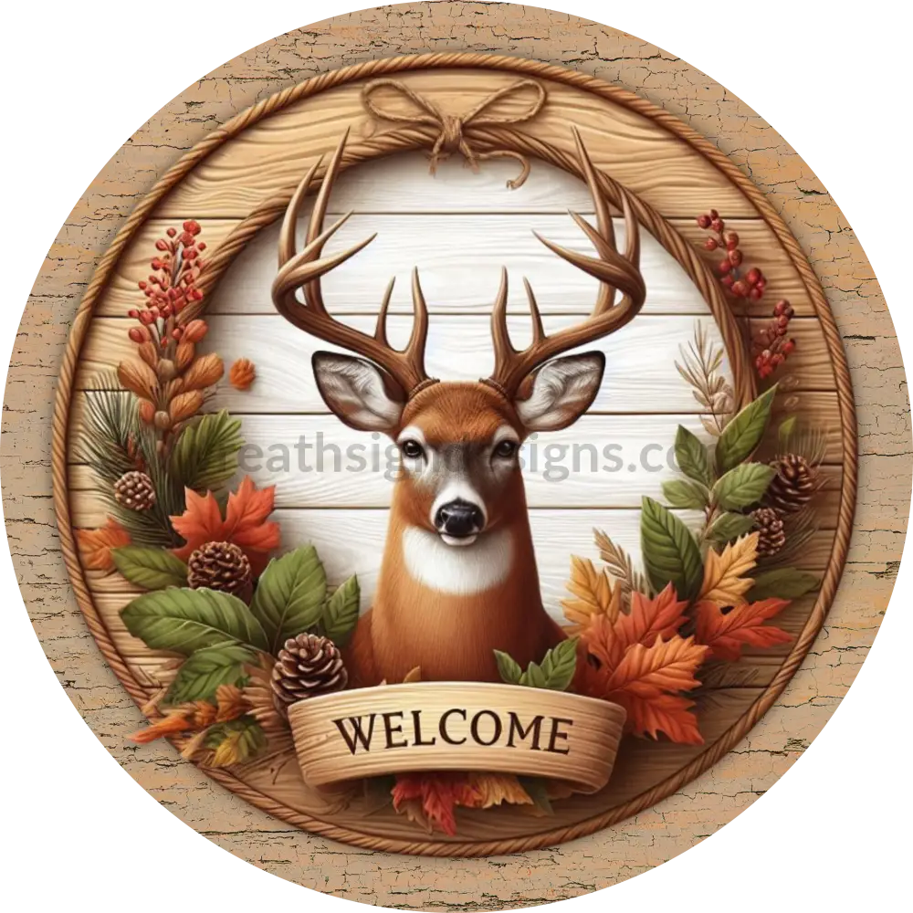 Welcome Fall Deer Autumn Metal Wreath Sign 6’