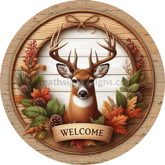 Welcome Fall Deer Autumn Metal Wreath Sign 6’