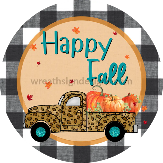 Welcome Fall Leopard Pumpkin Truck Round Metal Wreath Sign 8