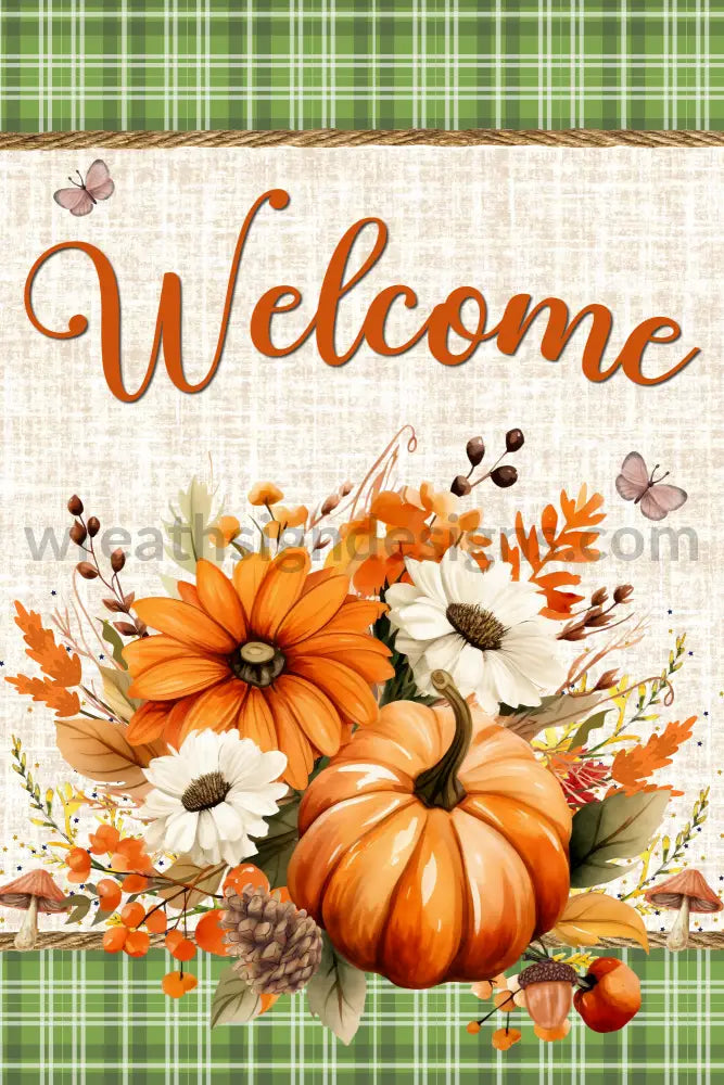 Welcome Fall Pumpkins 8X12 Metal Sign