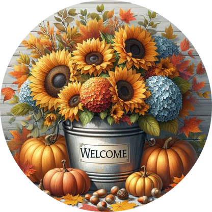 Welcome Fall Pumpkins And Flowers Fall Wreath Sign 11.75’