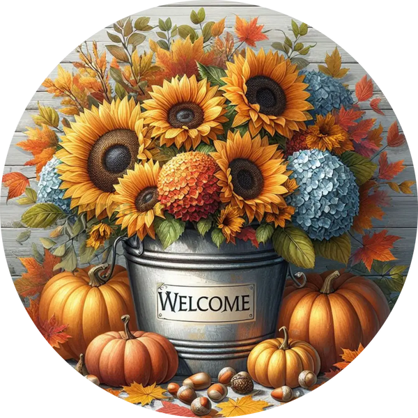 Welcome Fall Pumpkins And Flowers Fall Wreath Sign