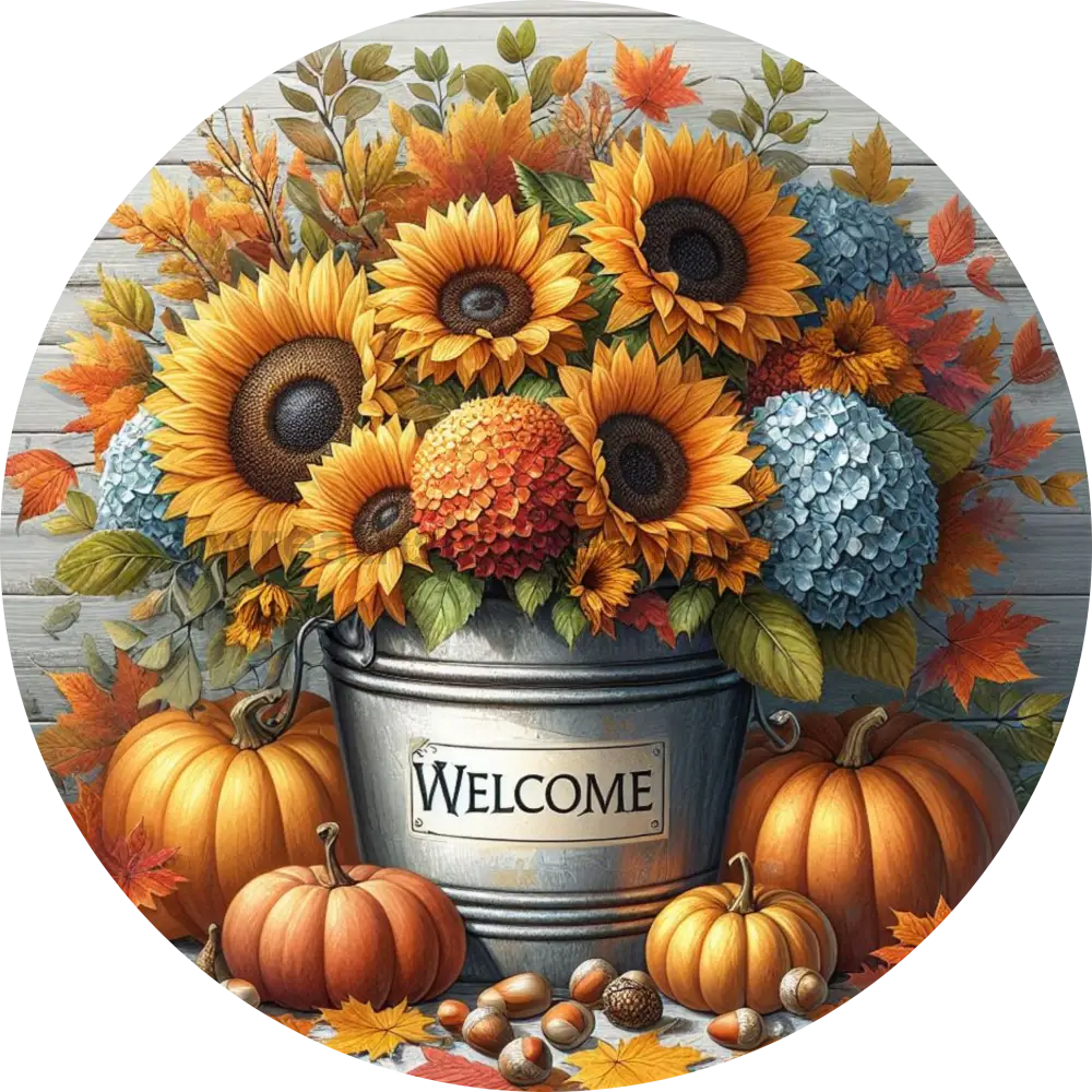 Welcome Fall Pumpkins And Flowers Fall Wreath Sign 8’