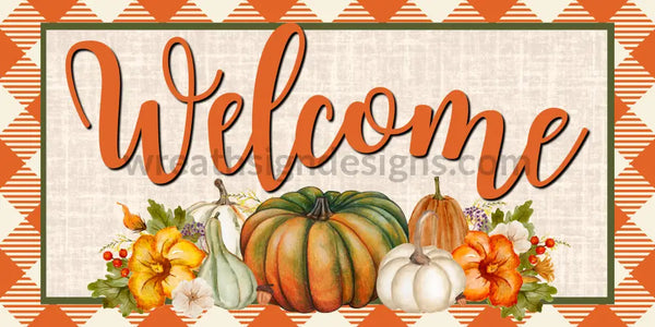 Welcome Fall Pumpkins Metal Wreath Sign