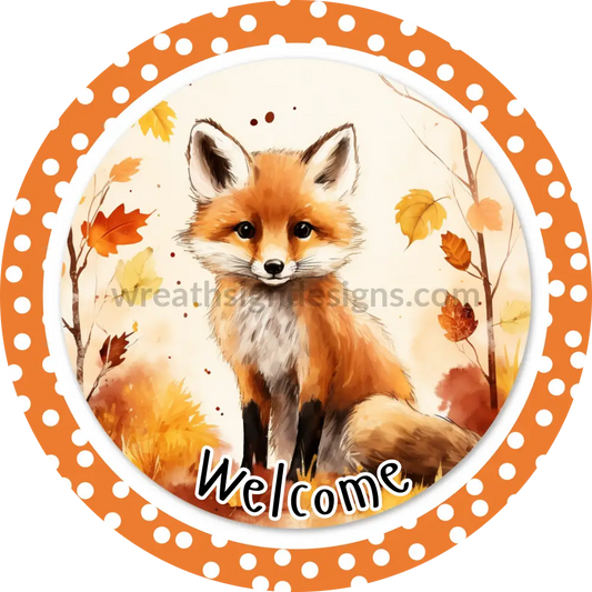 Welcome Fall Red Fox Circle Metal Wreath Sign 6