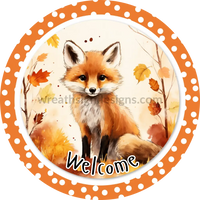 Welcome Fall Red Fox Circle Metal Wreath Sign 6