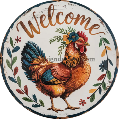 Welcome Fall Rooster- Chicken Wreath Sign – Metal Chicken MS-1373 10’’