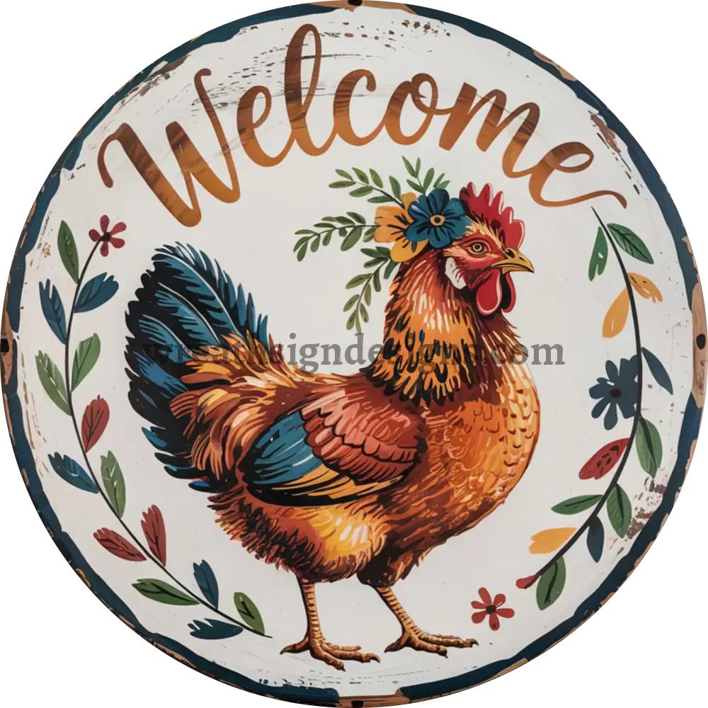 Welcome Fall Rooster- Chicken Wreath Sign – Metal Chicken MS-1373 8’’