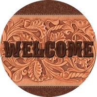 Welcome Faux Leather Round Metal Wreath Sign 8’
