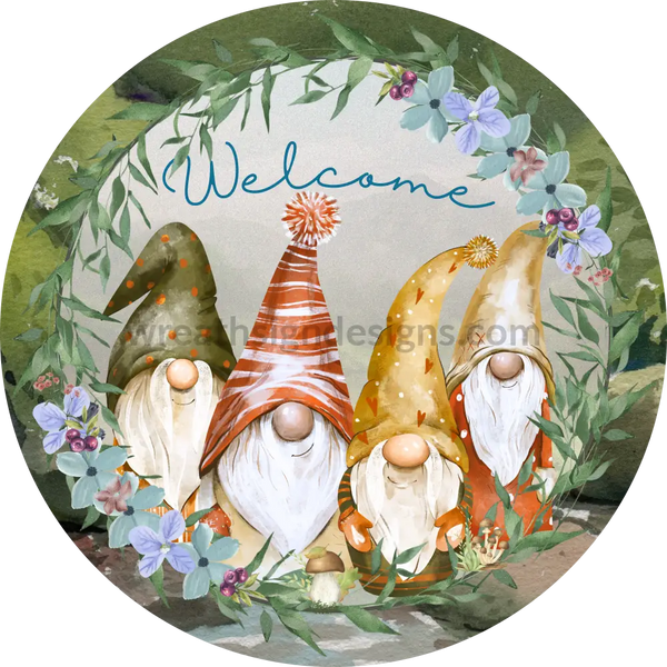 Welcome Forest Gnomes Round Metal Wreath Sign 8