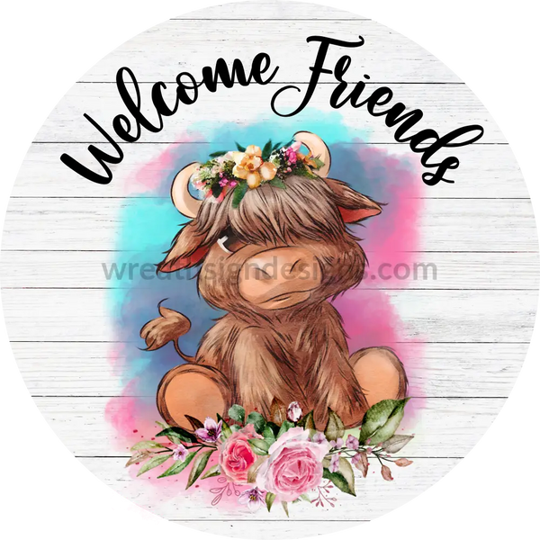 Welcome Friends-Cute Cow Metal Sign 8