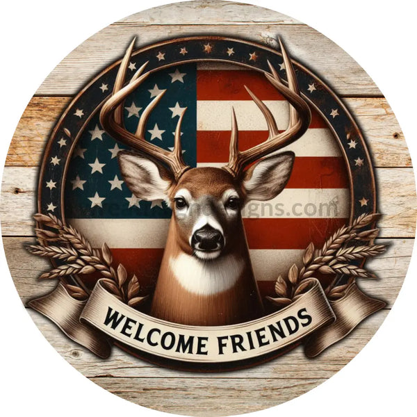 Welcome Friends Patriotic Deer Metal Sign 6