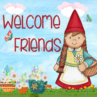 Welcome Friends-Spring Garden Gnome-Metal Sign 8