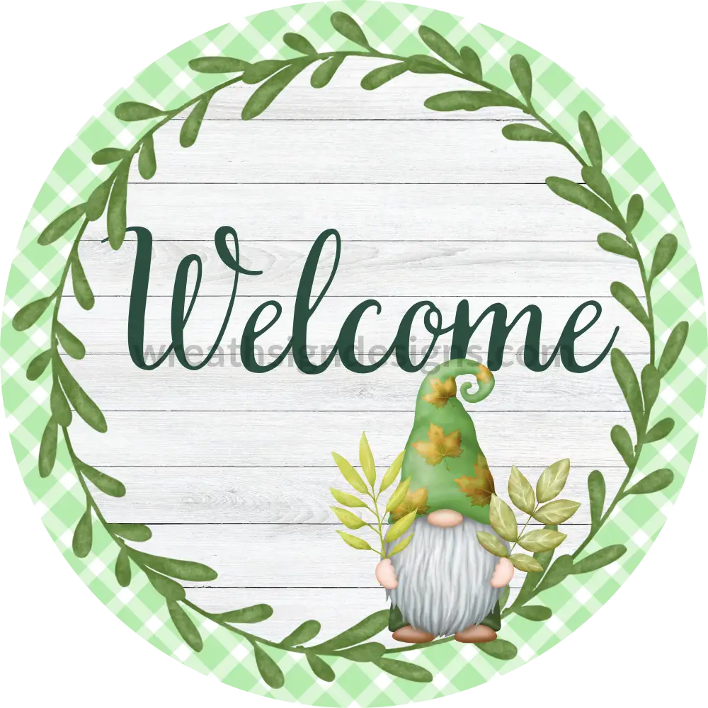 Welcome Greenery Gnome Everyday Metal Wreath Sign 8