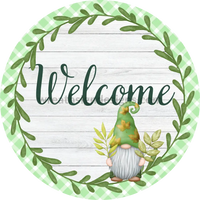 Welcome Greenery Gnome Everyday Metal Wreath Sign 8