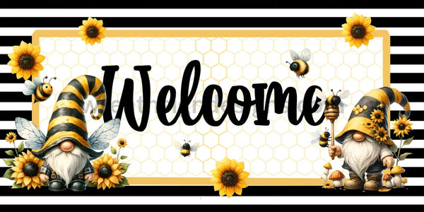 Welcome Honey Bee Gnome - 12X6’ Metal Sign