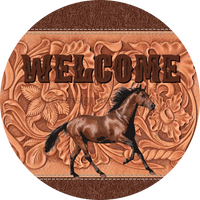 Welcome Horse-Leather Metal Wreath Sign 8 Circle