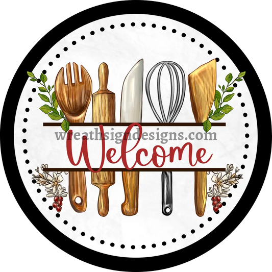 Welcome Kitchen Tools- Chefs Metal Wreath Sign 8