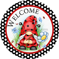 Welcome Ladybug Gnome Metal Wreath Sign 6