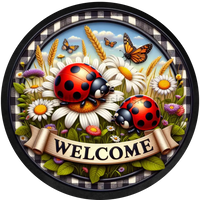 Welcome Ladybugs And Butterflies Faux 3D- Metal Wreath Sign 6