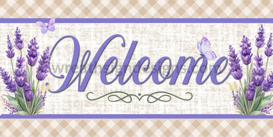 Welcome Lavender Metal Wreath Sign