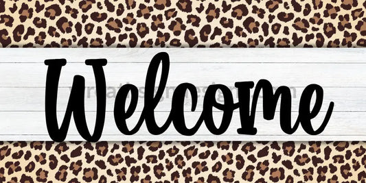 Welcome Leopard Print Circle Metal Sign 12X6