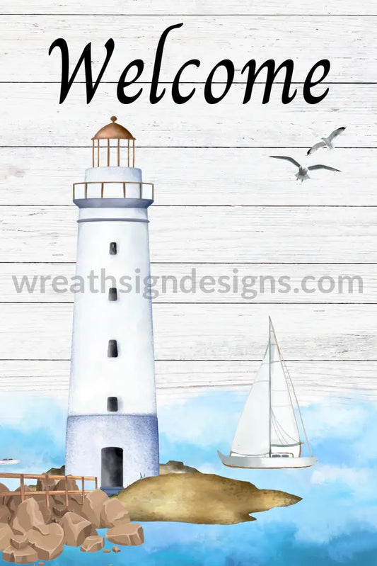 Welcome Lighthouse- Metal Sign 8X12