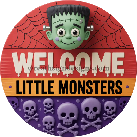 Welcome Little Monsters- Cute Halloween Frankie metal Halloween wreath sign MS-1356 6’’