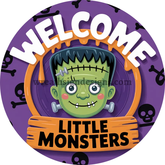 Welcome Little Monsters- Cute Halloween Frankie metal Halloween wreath sign MS-1357