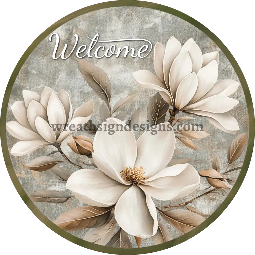 Welcome Magnolia- Circle Metal Wreath Sign 10’’