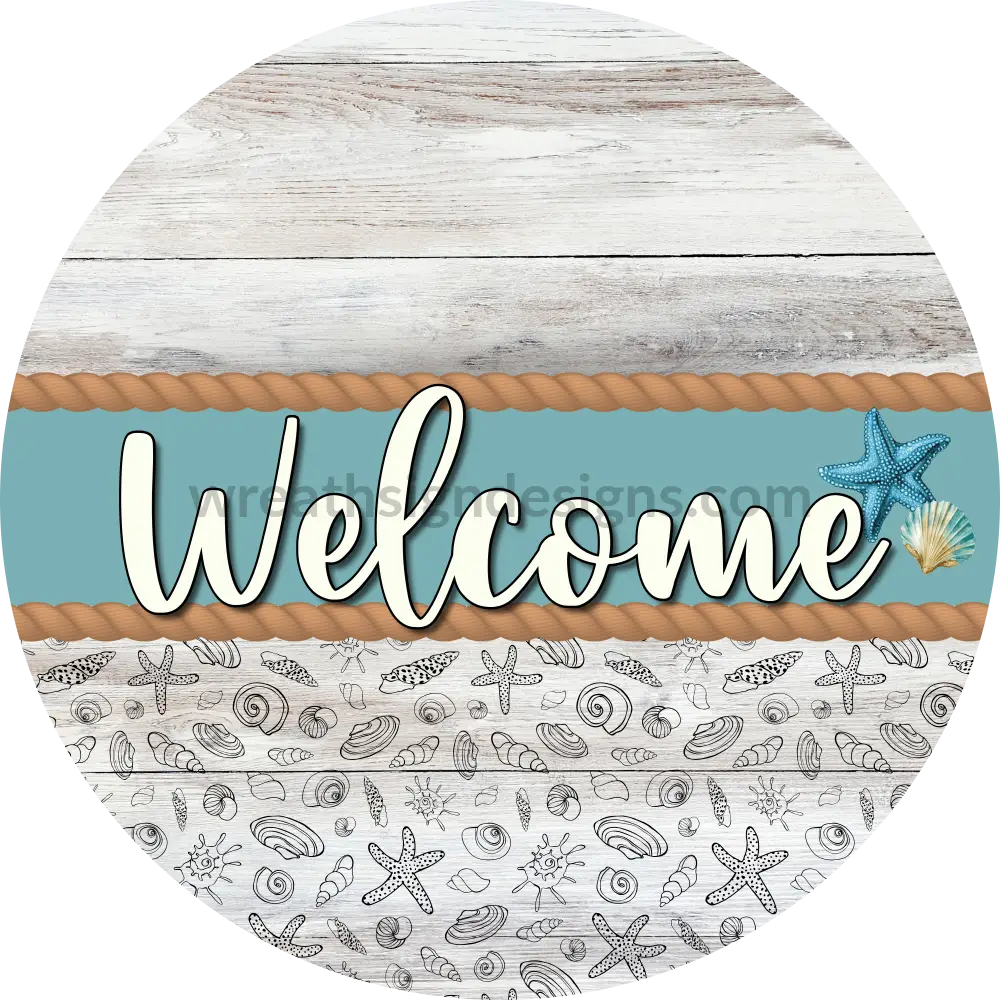 Welcome Nautical Wreath Sign - Metal Sign 8’