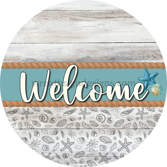 Welcome Nautical Wreath Sign - Metal Sign 8’