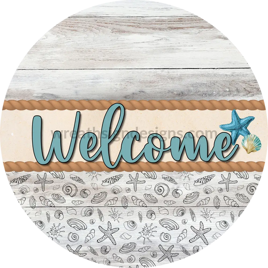 Welcome Nautical Wreath Sign - Metal Sign 6’