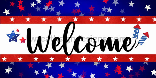 Welcome Patriotic Stars 12X6 Metal Sign