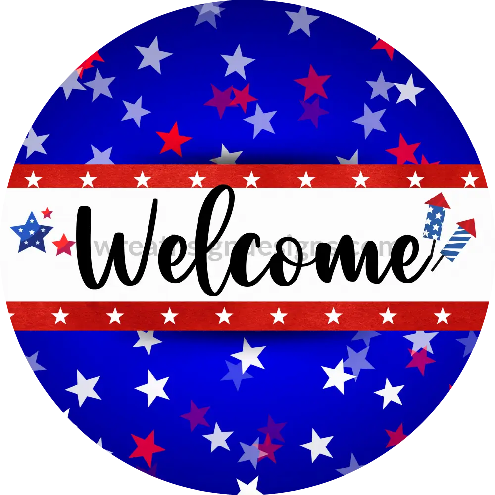 Welcome Patriotic Stars Metal Wreath Sign 8’