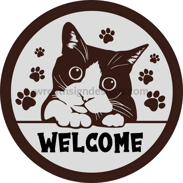 Welcome-Peeking Cat Metal Sign 6