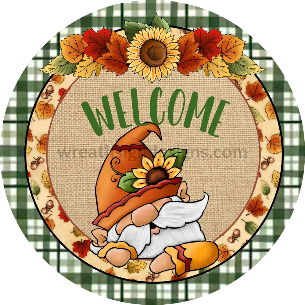 Welcome Peeking Fall Gnome- Metal Sign 6