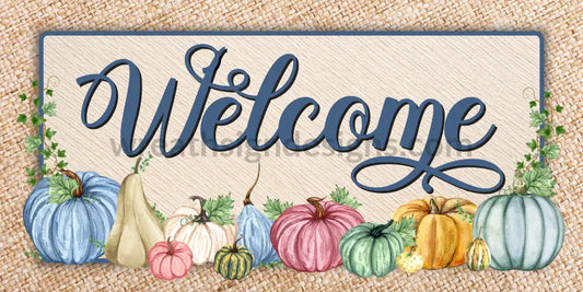 Welcome Pumpkins 12X6 Metal Sign