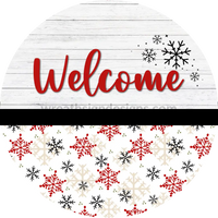 Welcome Red And Black Snowflake White Wood-Metal Sign 6