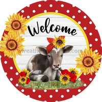 Welcome Red Bandana Cow With Sunflowers Metal Sign 8 Cicle