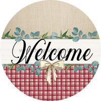 Welcome Rustic Red Plaid And Burlap Everyday Metal Wreath Sign 8