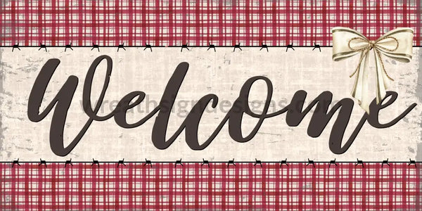 Welcome Rustic Red Plaid And Burlap Everyday Wreath Sign