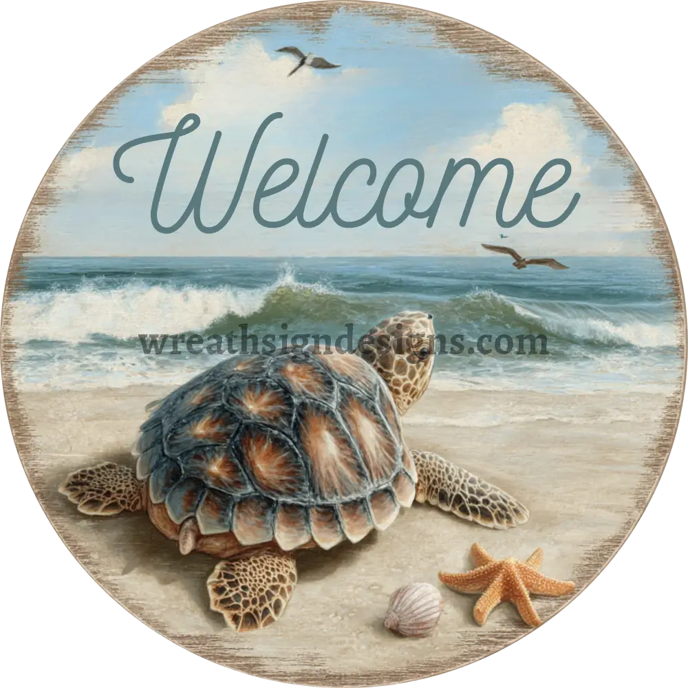 Welcome Sea Turtle Beach Metal Nautical Wreath Sign MS-1233 10’’