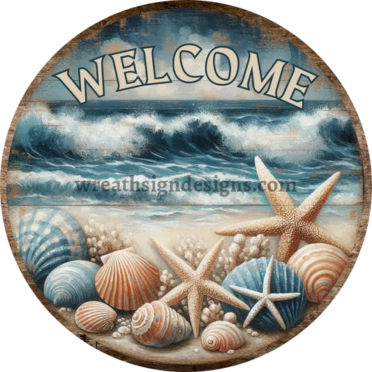 Welcome Seashell Beach Metal Wreath Sign MS-1211