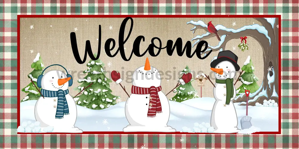 Welcome Snowman Trio- Metal Wreath Sign- 6X12