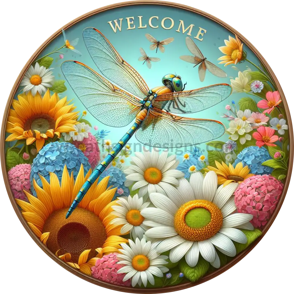 Welcome Spring Dragonfly Wreath Metal Sign 6’