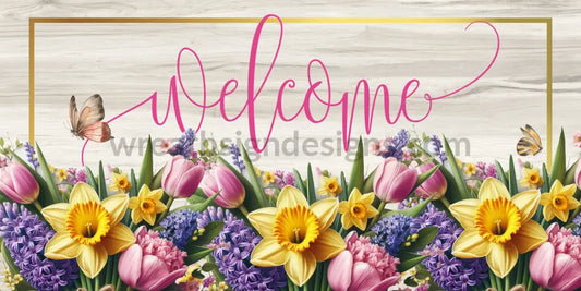 Welcome Spring Floral 12X6 Wreath Metal Sign